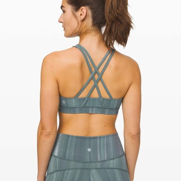 Lululemon Energy Bra *High Neck, Linear Spray Dye White Deep Ocean - Picture 2 of 7